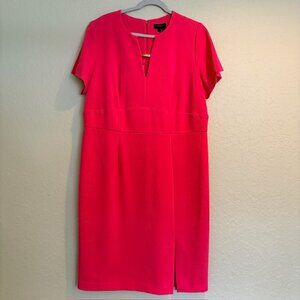 Donna Karan Womens Short Sleeve Split VNeck Sheath 14W Dress Pink Audacious NWT